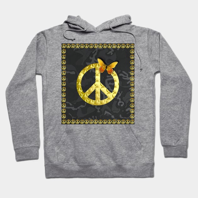 Luxury Golden Peace Symbol Butterfly 3D Graphic Hoodie by PlanetMonkey